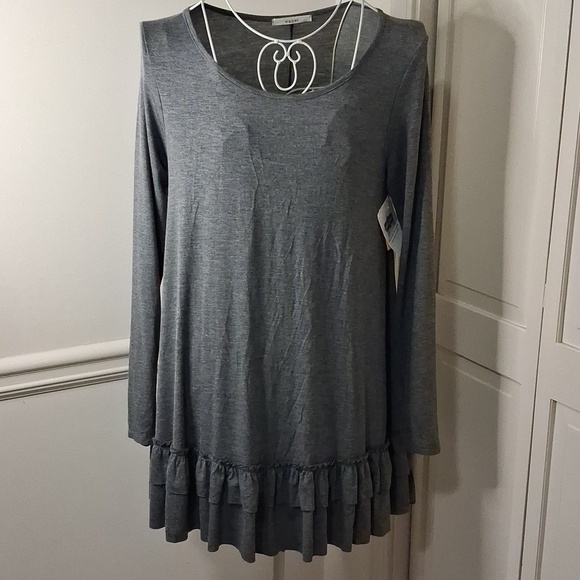 easel Tops - Easel Charcoal Gray Ruffle Hem Tunic